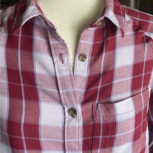 NWT-SO-MAROON AND WHITE PLAID BLOUSE-SIZE XS - Picture 4 of 7